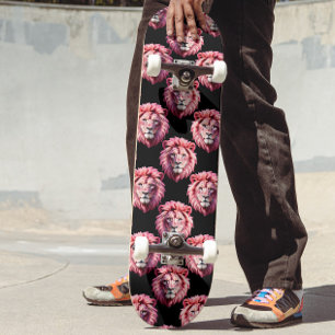 Skateboard Diseño de patrón de animal con cabeza de león rosa