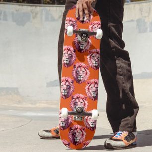 Skateboard Diseño de patrón de animal de cabeza de león rosa