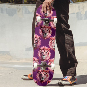 Skateboard Diseño de patrón de animal de cabeza de león rosa 