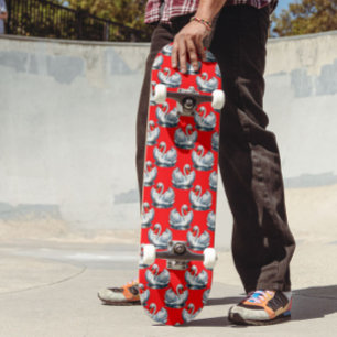Skateboard Diseño de patrón de aves cisne en rojo