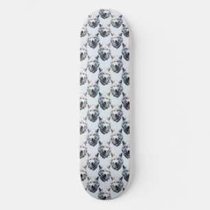 Skateboard Diseño de patrón de cabeza de lobo blanco - Blanco