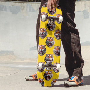 Skateboard Diseño de patrón de cabeza de tigre amarillo