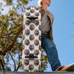 Skateboard Diseño de patrón de cabeza de tigre - Blanco