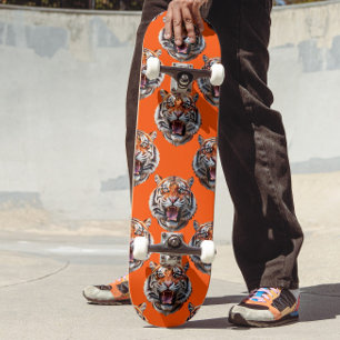 Skateboard Diseño de patrón de cabeza de tigre naranja
