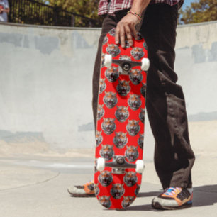 Skateboard Diseño de patrón de cabeza de tigre rojo