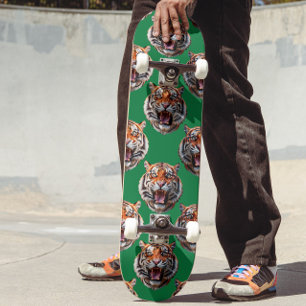 Skateboard Diseño de patrón de cabeza de tigre verde