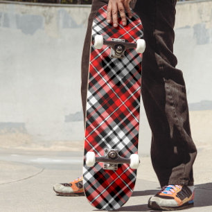 Skateboard Diseño de patrón de cuadros escoceses rojo negro b