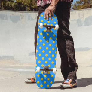 Skateboard Diseño de patrón de lunares amarillos sobre azul