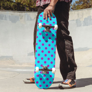 Skateboard Diseño de Patrón de Lunares Azules Sobre Morado