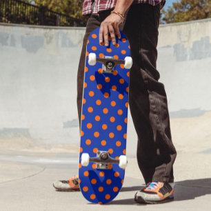 Skateboard Diseño de patrón de lunares naranja sobre azul