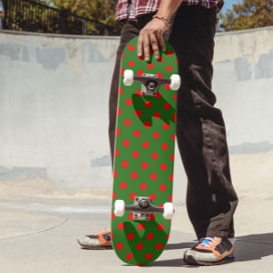 Skateboard Diseño de patrón de lunares rojos sobre verde
