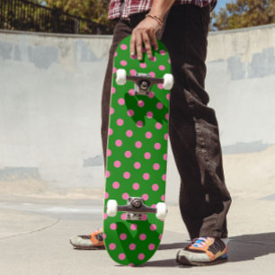 Skateboard Diseño de patrón de lunares rosa sobre verde