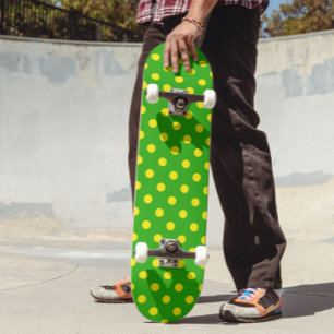 Skateboard Diseño de patrón de lunares verde sobre amarillo