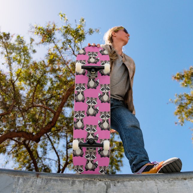 Skateboard Diseño de patrón de mapache rosa (Exterior 1)