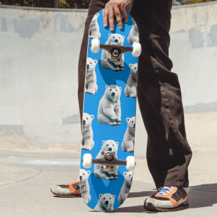 Skateboard Diseño de patrón de oso polar azul