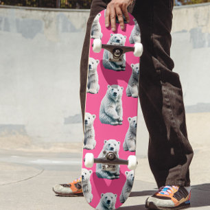 Skateboard Diseño de patrón de oso polar rosa