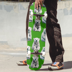Skateboard Diseño de patrón de oso polar verde