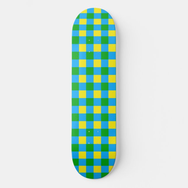 Skateboard Diseño de patrón de placa de cheque amarillo verde (Anverso)