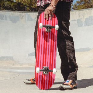Skateboard Diseño de Patrón de Rayas Elegantes Rosa Rojo