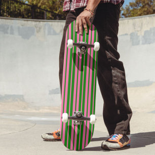 Skateboard Diseño de patrón de rayas elegantes rosa verde