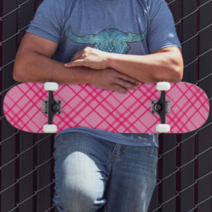 Skateboard Diseño De Patrón De Tartán Rosa Sobre Tartán Rosa