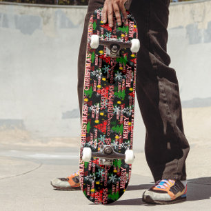 Skateboard Diseño de patrón de texto decorativo Feliz Navidad