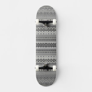 Skateboard diseño de patrones aztecas blanco gris