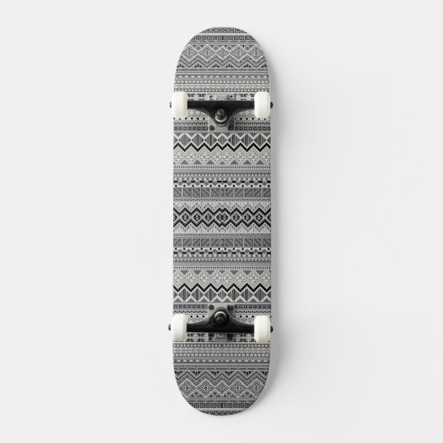 Skateboard diseño de patrones aztecas blanco gris (Anverso)
