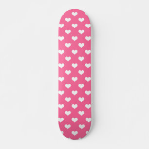 Skateboard Diseño de patrones de corazón de amor blanco rosad
