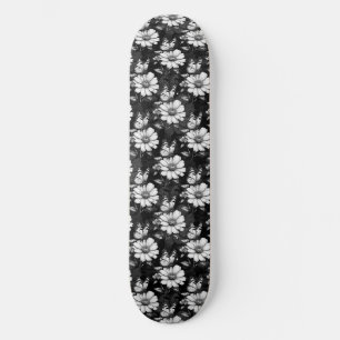Skateboard Diseño de patrones de flor de mariposa - Negro