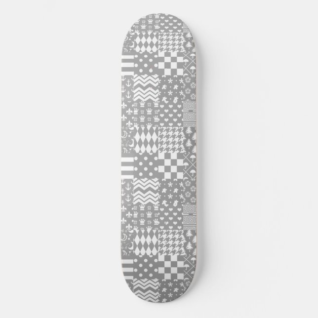 Skateboard Diseño de patrones mixtos de blanco gris (Anverso)