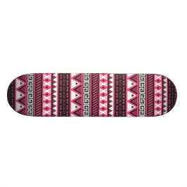 Skateboard Diseño de patrones tribales azteca rosa y negro