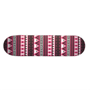 Skateboard Diseño de patrones tribales azteca rosa y negro