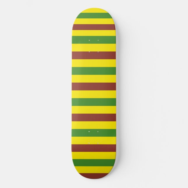 Skateboard Diseño de rayas verdes y amarillas marrones (Anverso)