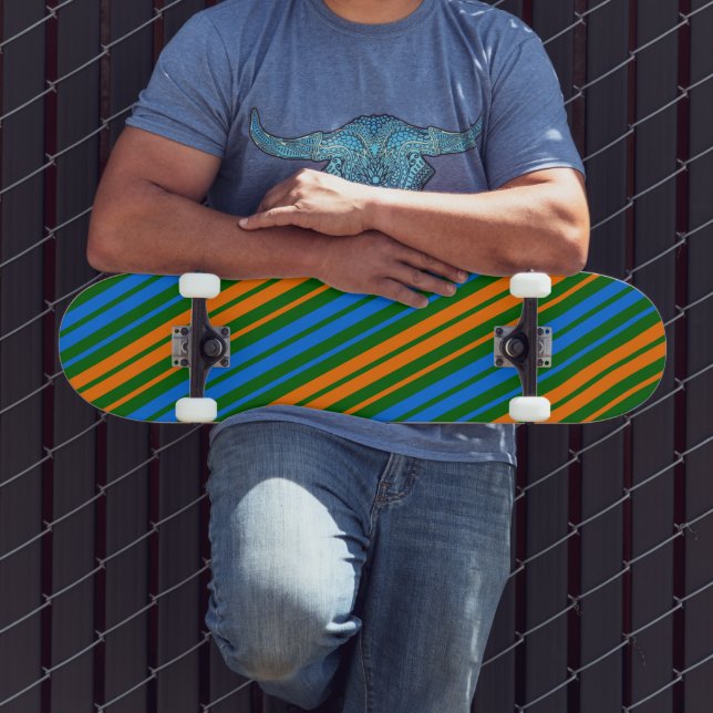 Skateboard Diseño de rayas verticales naranjas verdes azules  (Exterior 3)