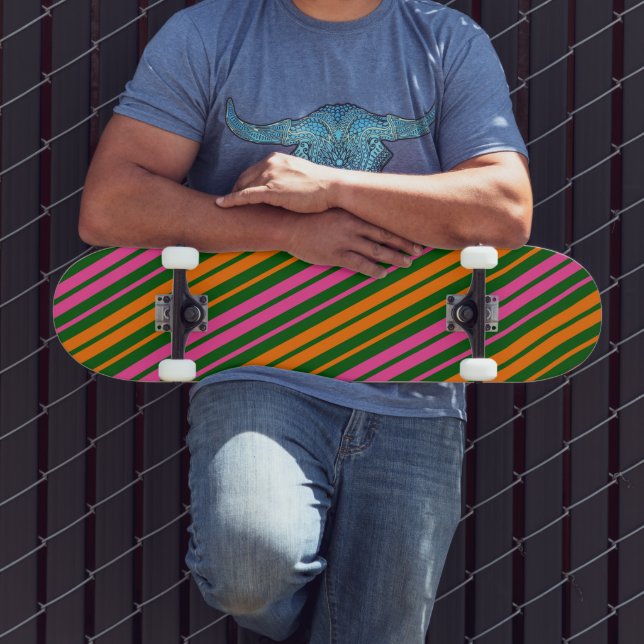 Skateboard Diseño de rayas verticales verde naranja rosa (Exterior 3)