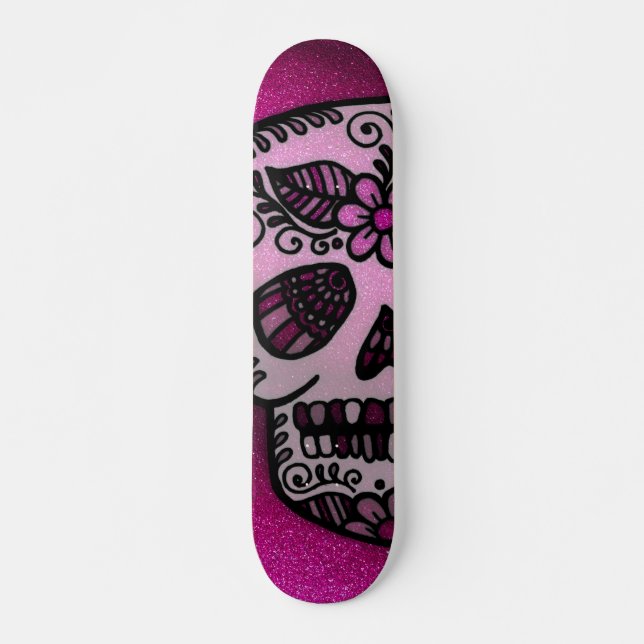 Skateboard Diseño de tatuaje de cráneo azucarero de Purpurina (Anverso )
