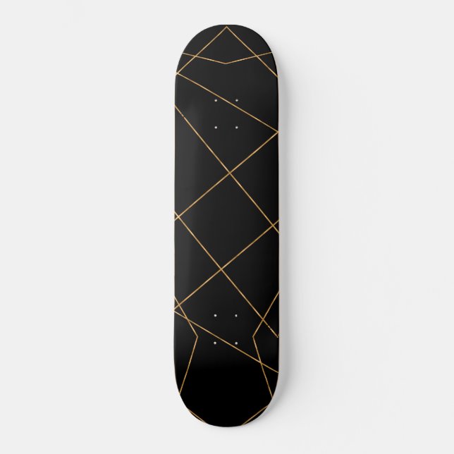 Skateboard Diseño de trazo geométrico moderno de oro y negro (Anverso)