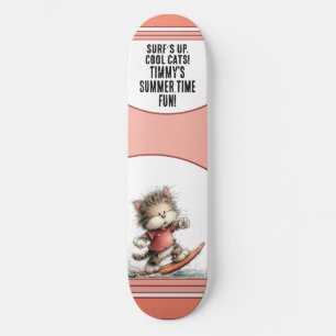 Skateboard Diseño de verano divertido de gato surfista