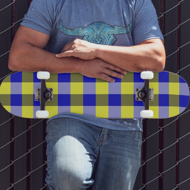 Skateboard Diseño del cheque de Gingham amarillo azul (Subido por el creador)