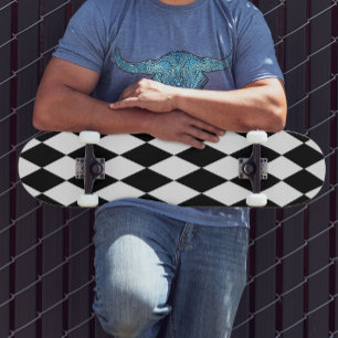 Skateboard Diseño del patrón de diamantes de Harlequin blanco