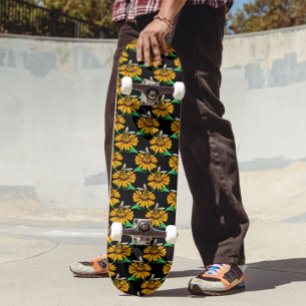 Skateboard Diseño del patrón de flor de girasol en negro