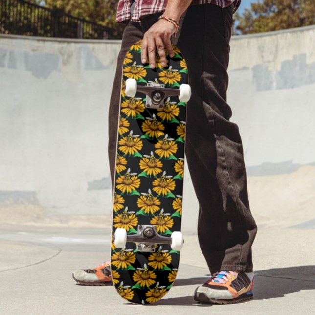 Skateboard Diseño del patrón de flor de girasol en negro (Subido por el creador)