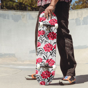 Skateboard Diseño del patrón de Ilustracion floral de rosa ro