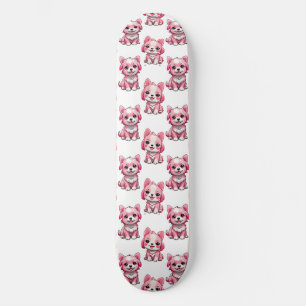 Skateboard Diseño del patrón de perro de cachorro rosa - blan