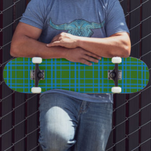Skateboard Diseño del patrón de trazados de tartán azul sobre