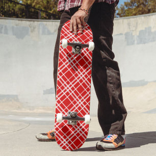 Skateboard Diseño del patrón de trazos de tartán blanco rojo