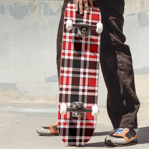 Skateboard Diseño del patrón Tartán de Flannel Blanco Rojo