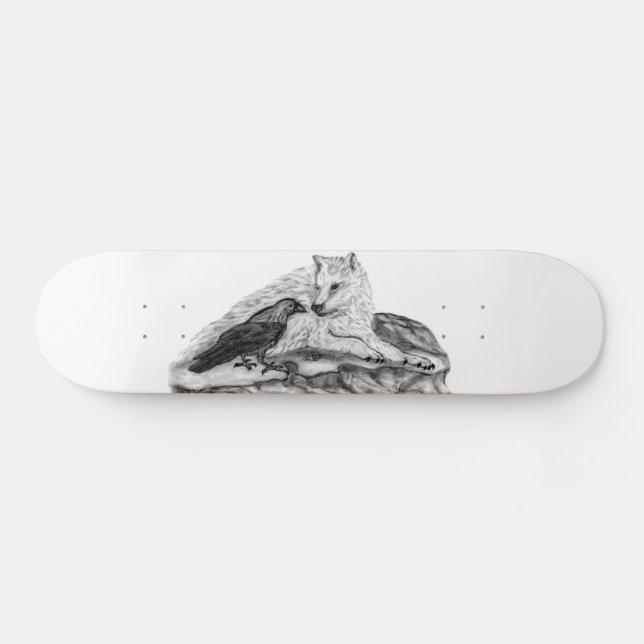 Skateboard Diseño en blanco y negro de Wolf y Raven (Horz)
