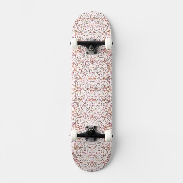 Skateboard Diseño floral blanco y rosa (Anverso)